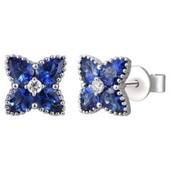 14 Karat White Gold with Blue Sapphire and Diamonds Earrings