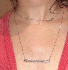 14 Karat White Gold with Center Diamond Bar Pendant Necklace 0.05 TDW