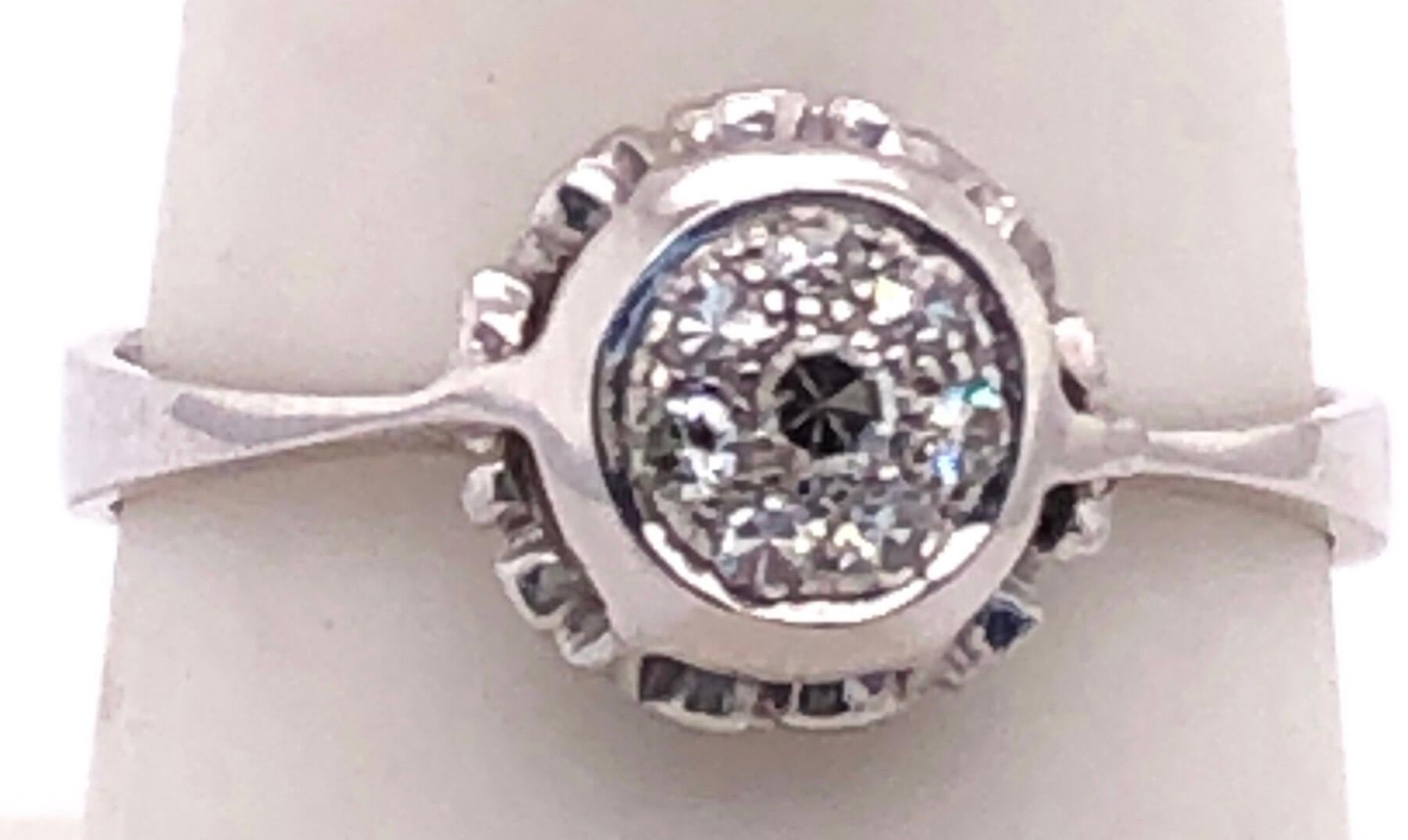 Round Cut 14 Karat White Gold with Center Diamond Cluster Ring For Sale