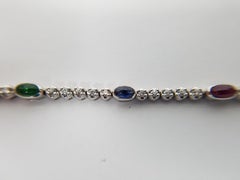 14 Karat White Gold with Diamond, Cabochon Ruby, Emerald and Sapphire
