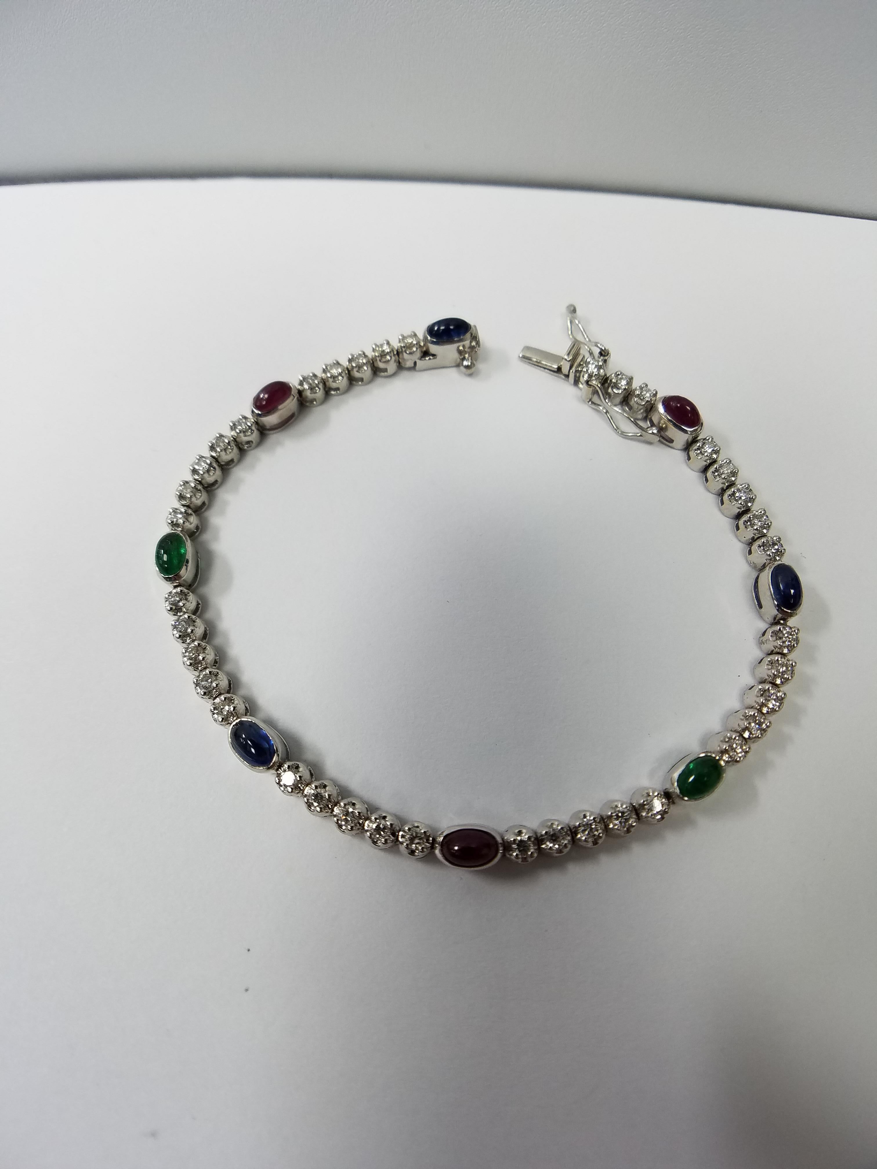 Women's 14 Karat White Gold with Diamond, Cabochon Ruby, Emerald and Sapphire