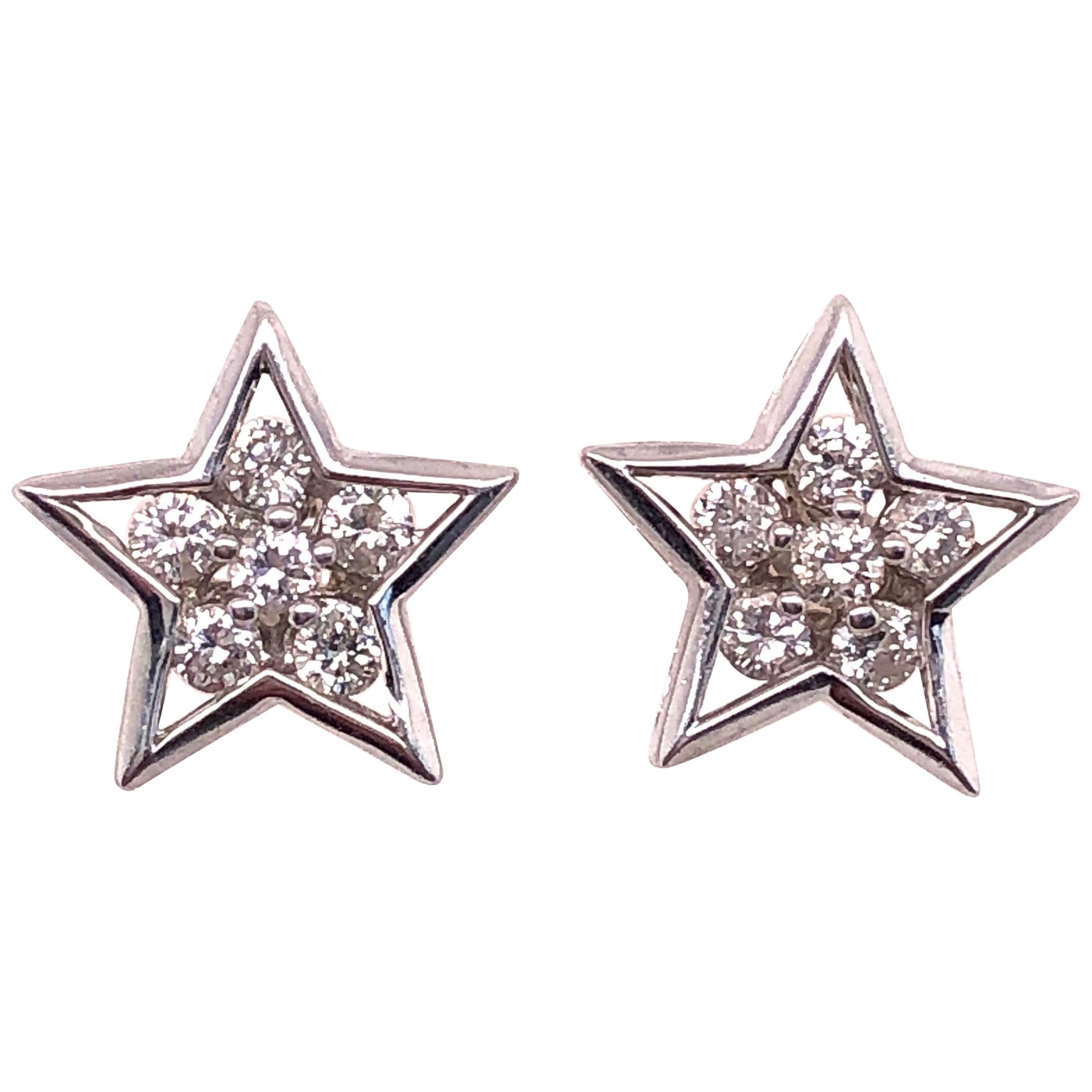 14 Karat White Gold with Diamonds Star Earrings 0.50 Total Diamond Weight For Sale