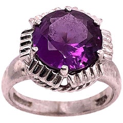 14 Karat White Gold with Round Amethyst Solitaire Ring