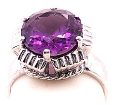 14 Karat Weißgold mit rundem Amethyst Solitär-Ring