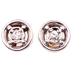 14 Karat White Gold with Round Diamond Post Earrings Double Circle Design