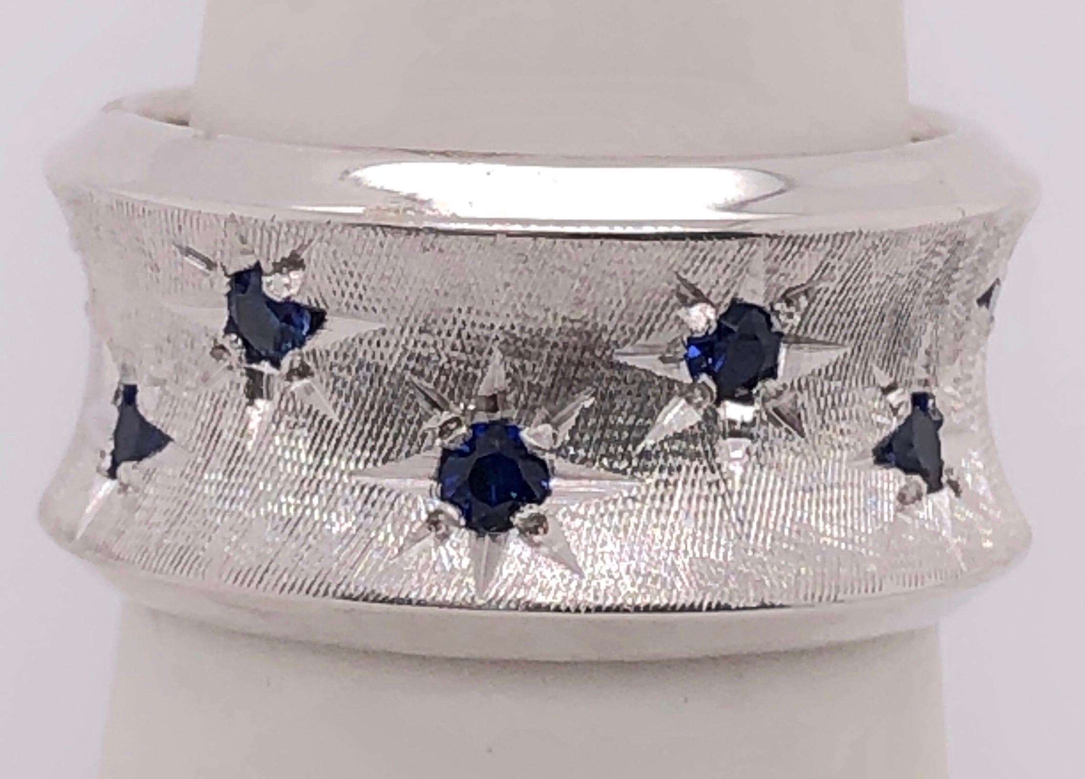 Contemporary 14 Karat White Gold with Round Sapphires Fashion Band Ring For Sale