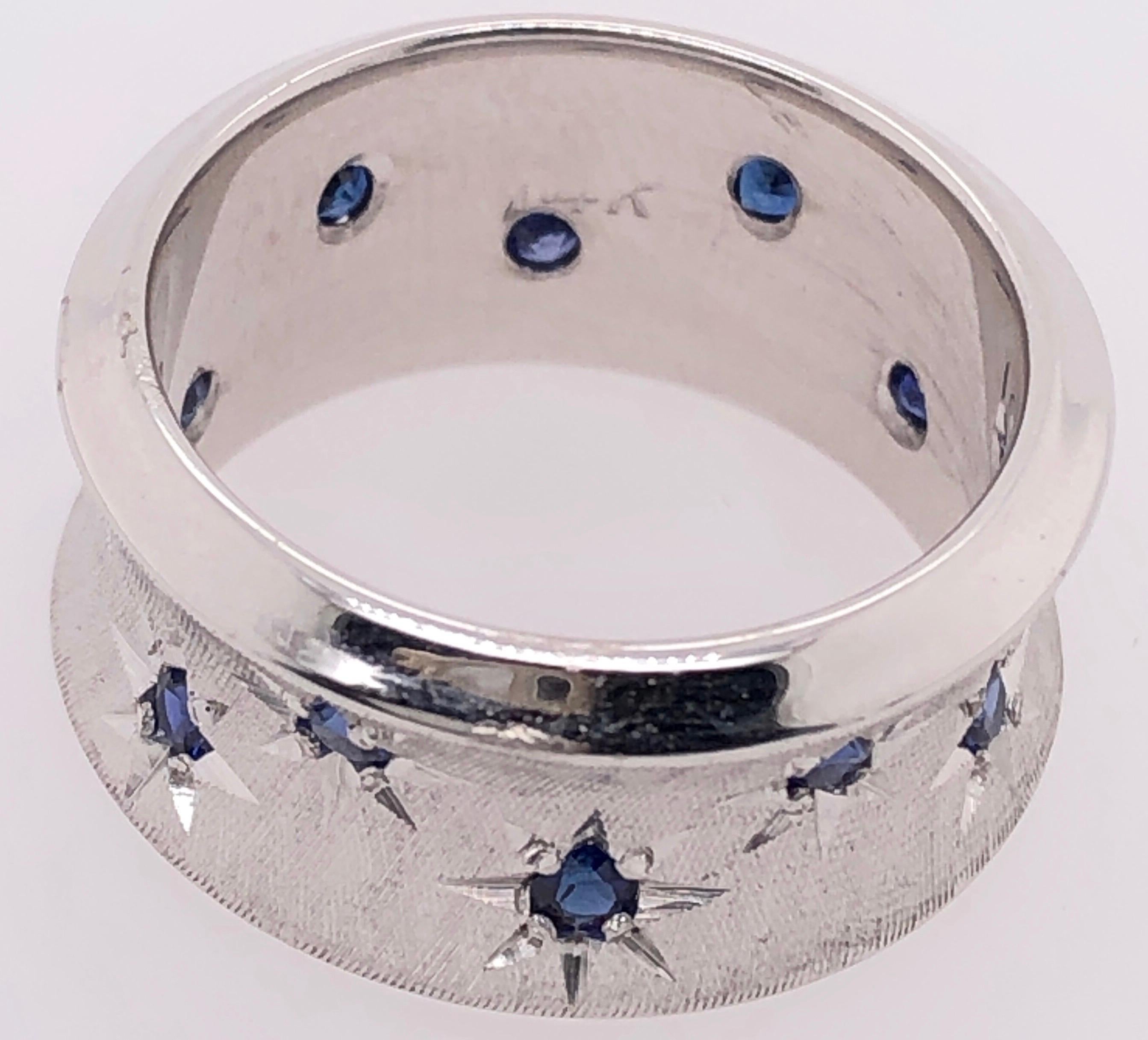 Round Cut 14 Karat White Gold with Round Sapphires Fashion Band Ring For Sale