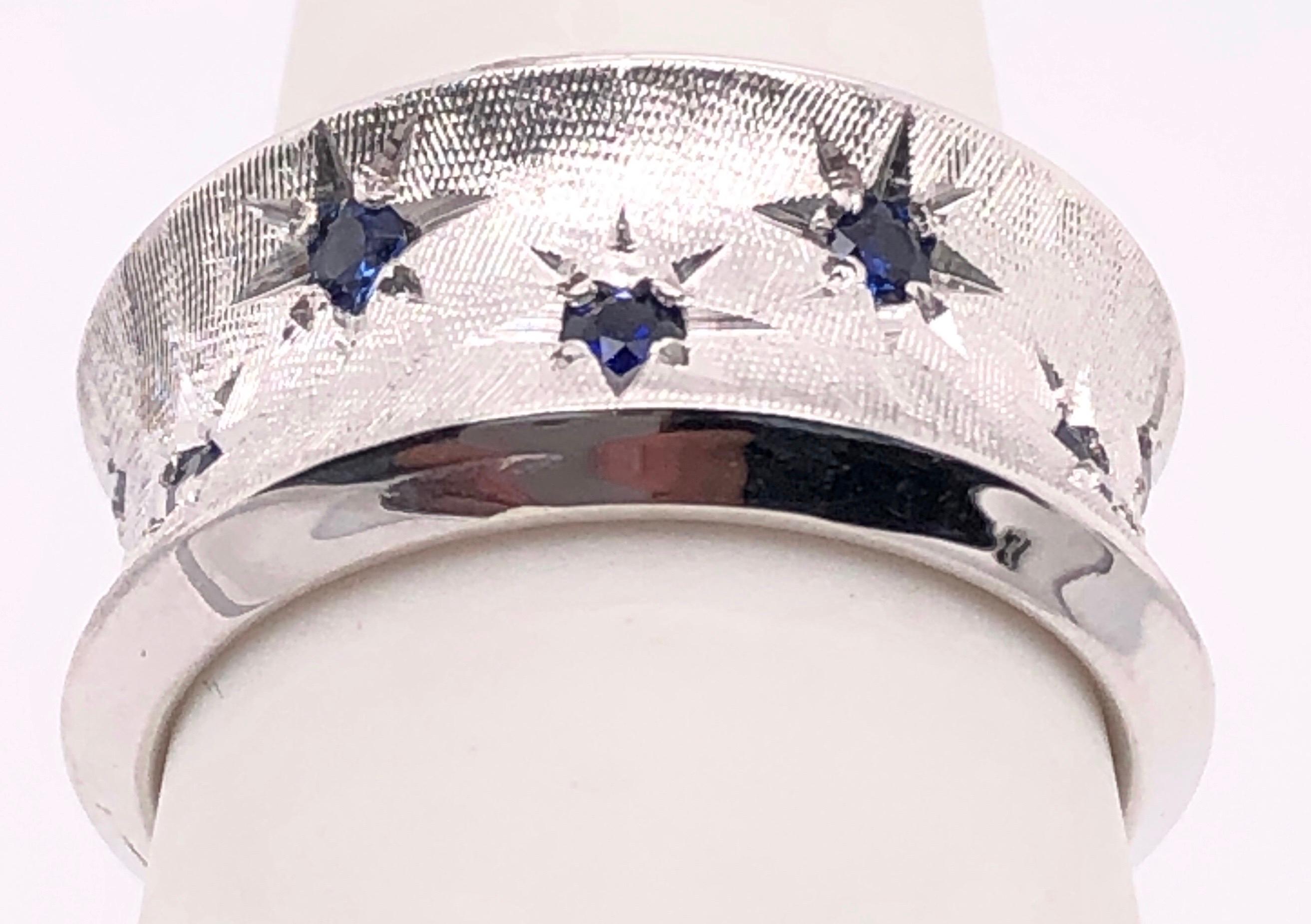 Women's or Men's 14 Karat White Gold with Round Sapphires Fashion Band Ring For Sale