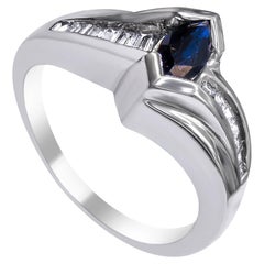 14 Karat White Gold with Sapphire and Bugget Diamond Ladies Ring