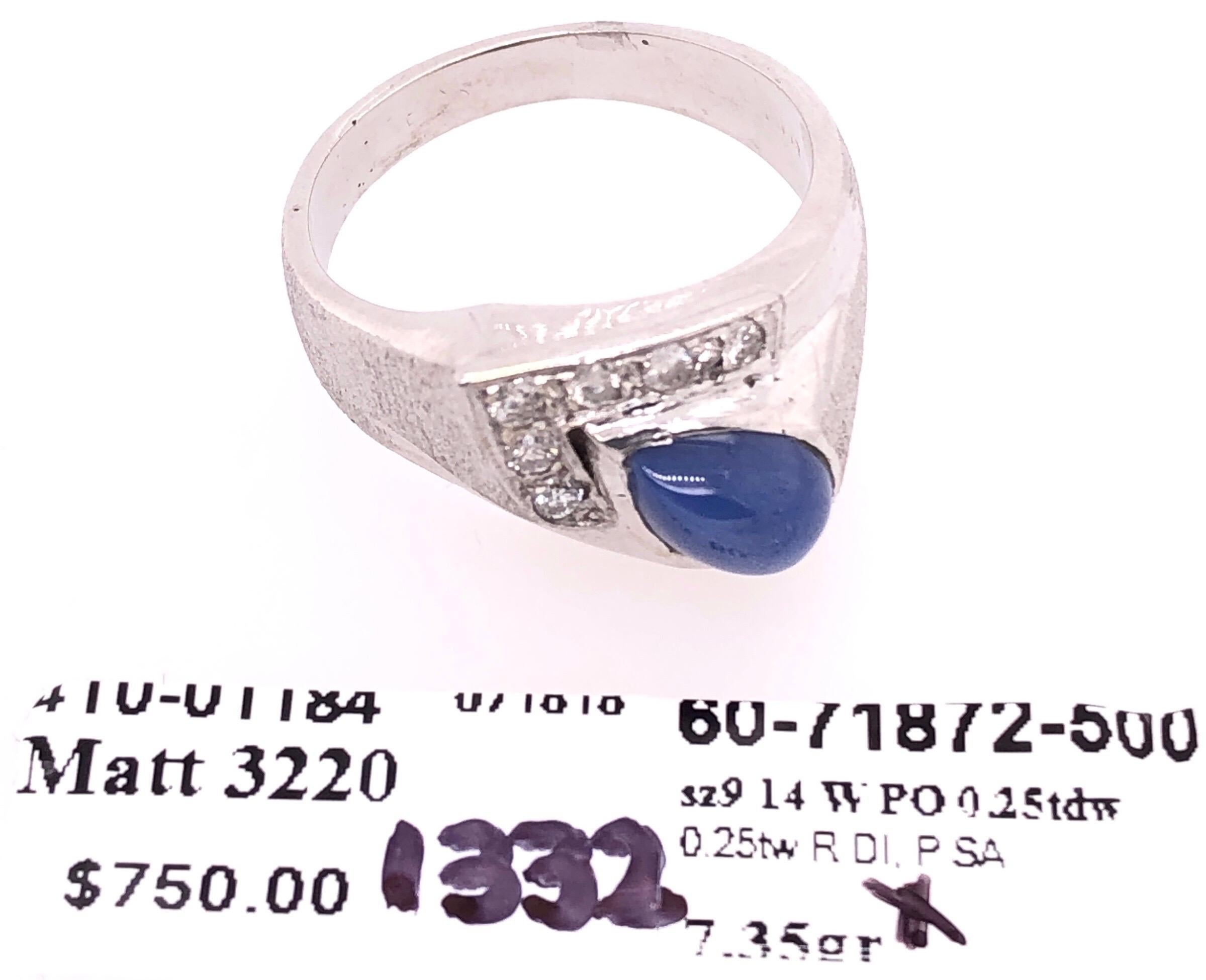 14 Karat White Gold With Teardrop Sapphire Cabochon Ring with Diamond Accents For Sale 1