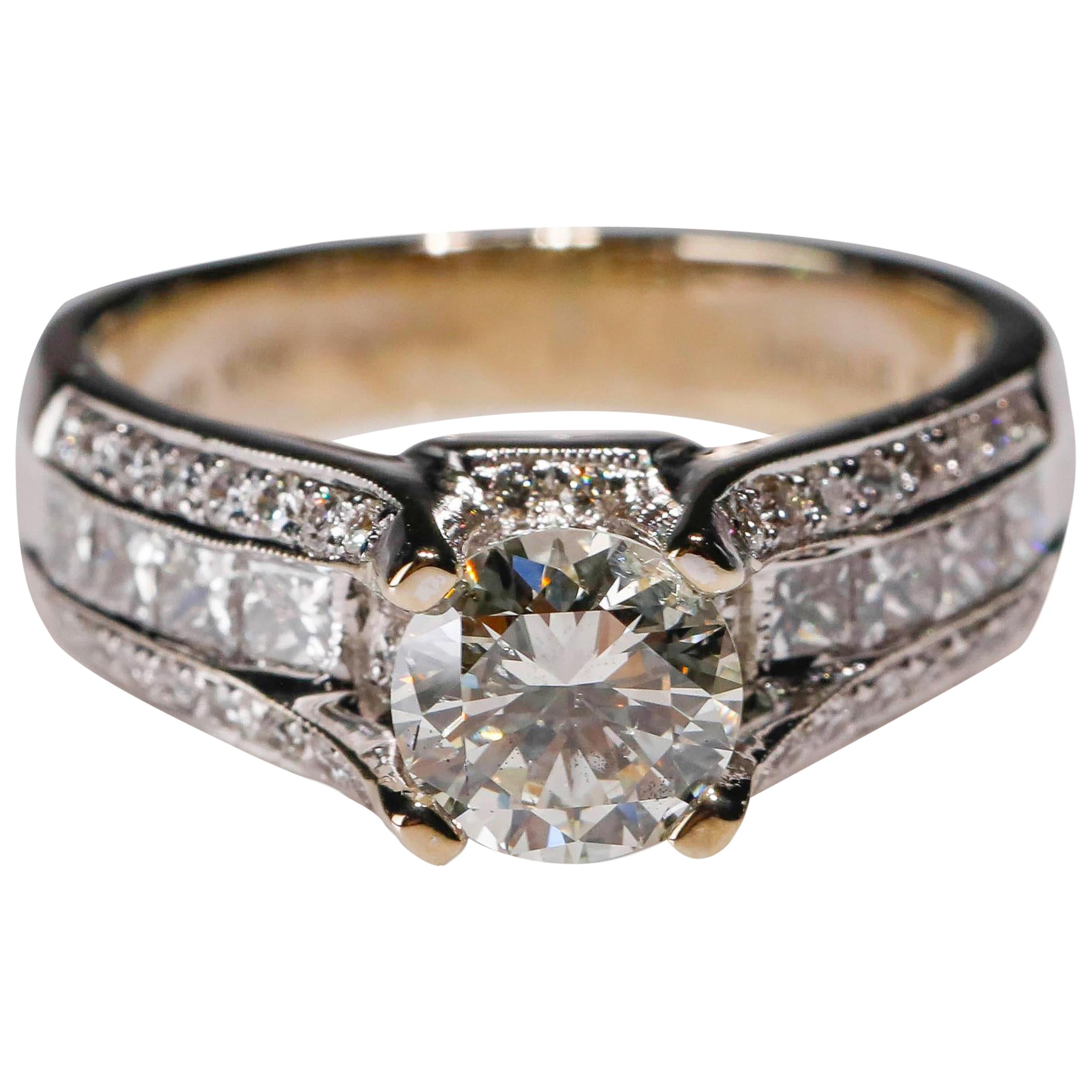 14 Karat White Gold Yellow Diamond Halo Engagement Ring Designed by Natalie K