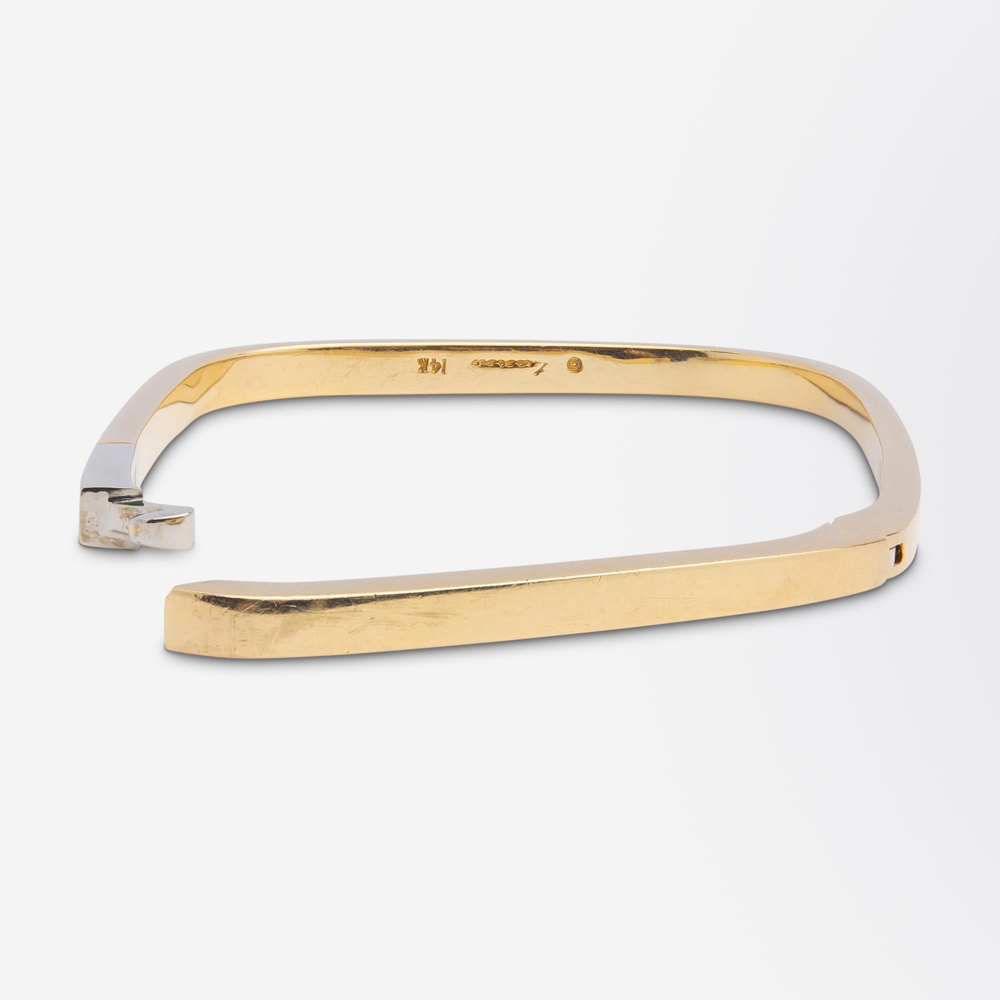 14 Karat White Gold & Yellow Gold Hinged Diamond Bangle In Good Condition In Brisbane City, QLD