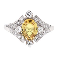14 Karat White Gold, Yellow Sapphire and Diamond Ring