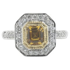 Bague en or blanc 14 carats, saphir jaune et diamant