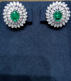 14 Karat White Gold Zambian Emerald White Diamond Stud Earrings