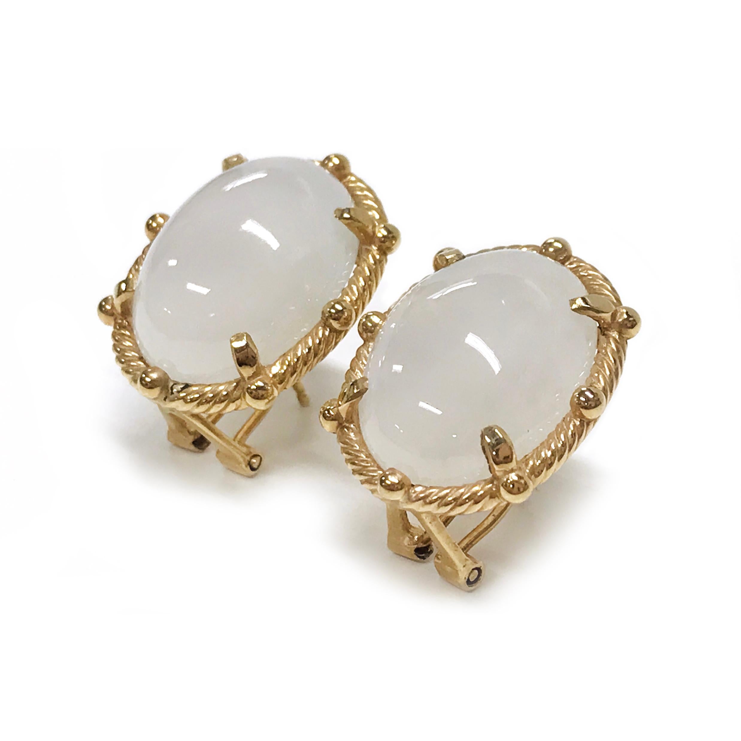 Retro White Jade Cabochon Stud Earrings For Sale