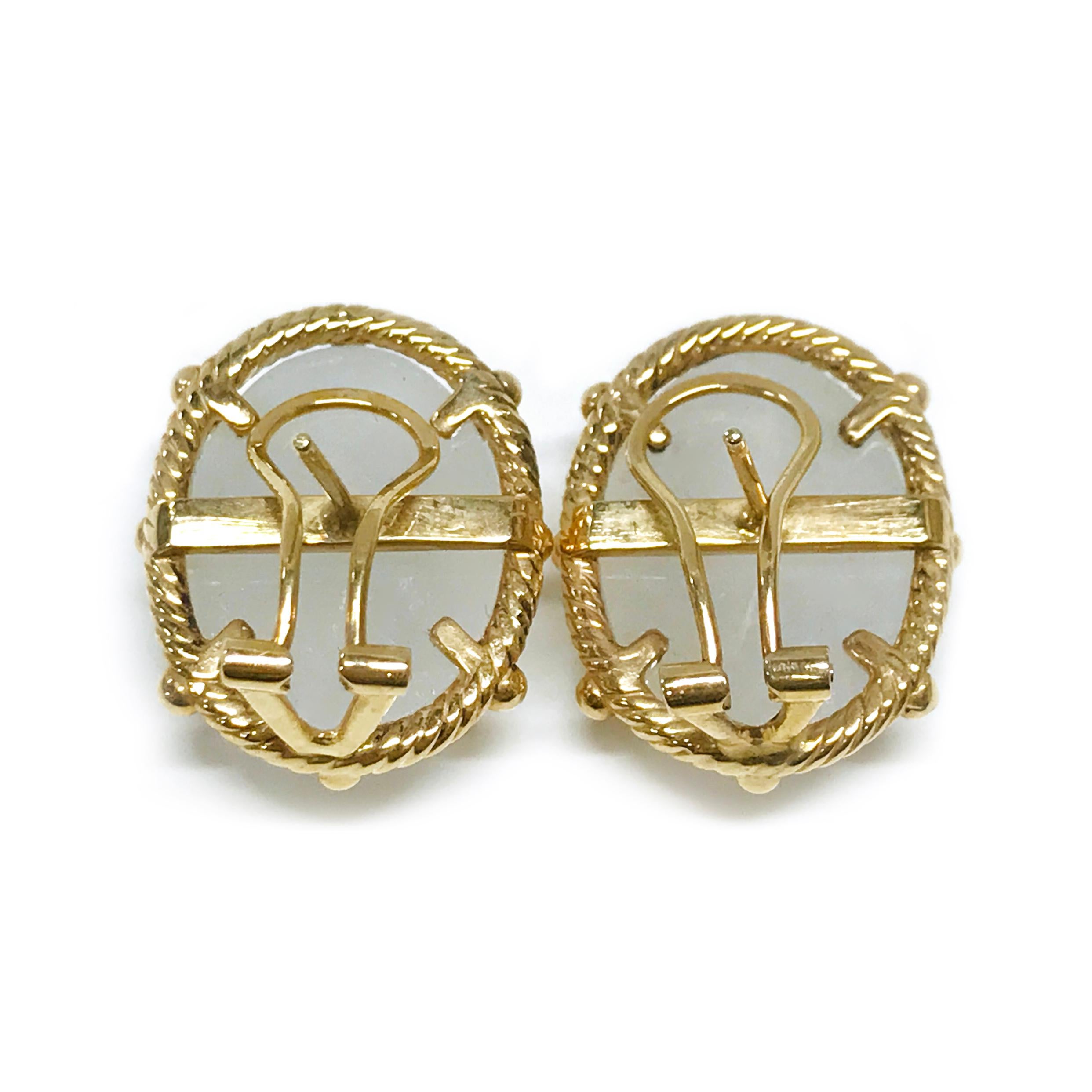 Women's or Men's White Jade Cabochon Stud Earrings For Sale