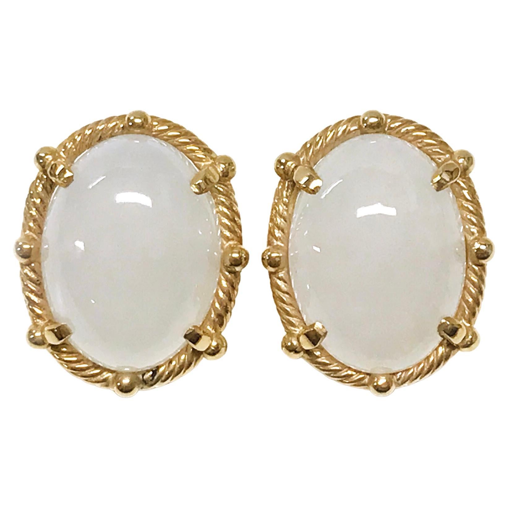 White Jade Cabochon Stud Earrings For Sale