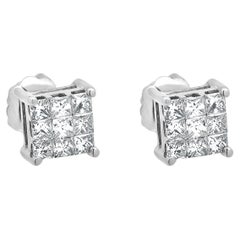14 Karat White Princess Cut Invisible Set Earrings