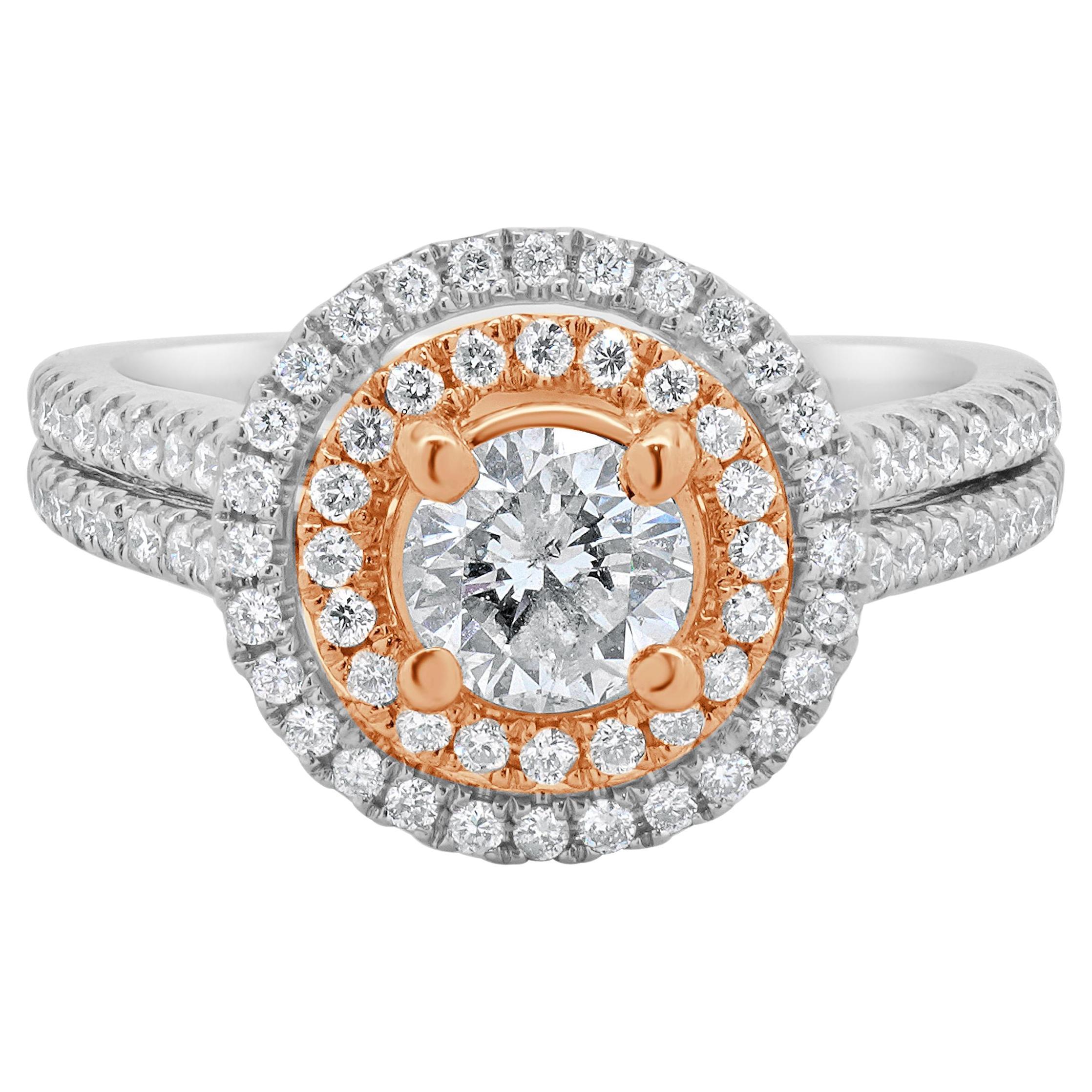 Verlobungsring aus 14 Karat Weiß- und Roségold mit rundem Diamanten im Brillantschliff