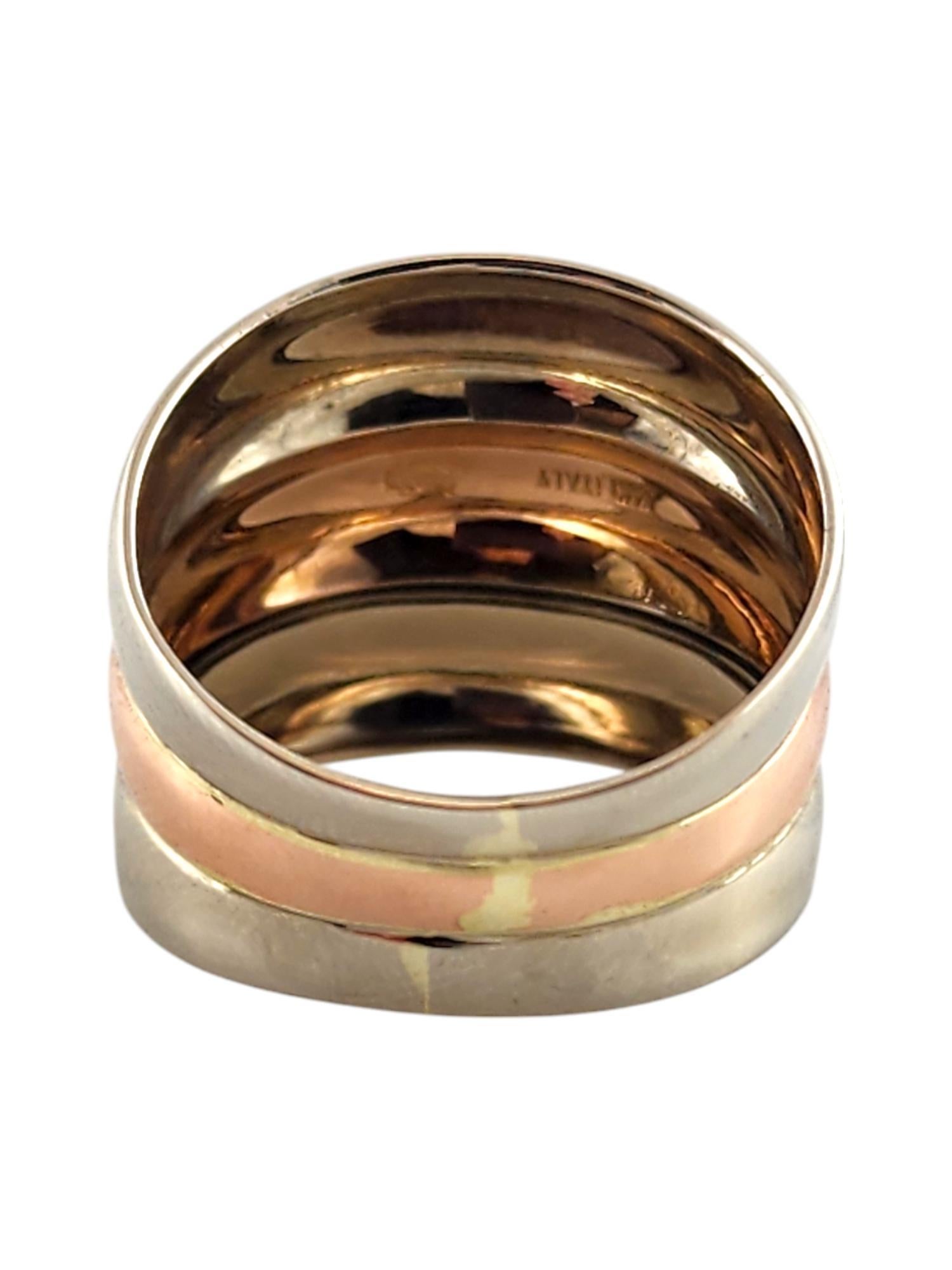 Contemporary 14 Karat White & Rose Gold Wide 3 Band Ring Size 8 #19800