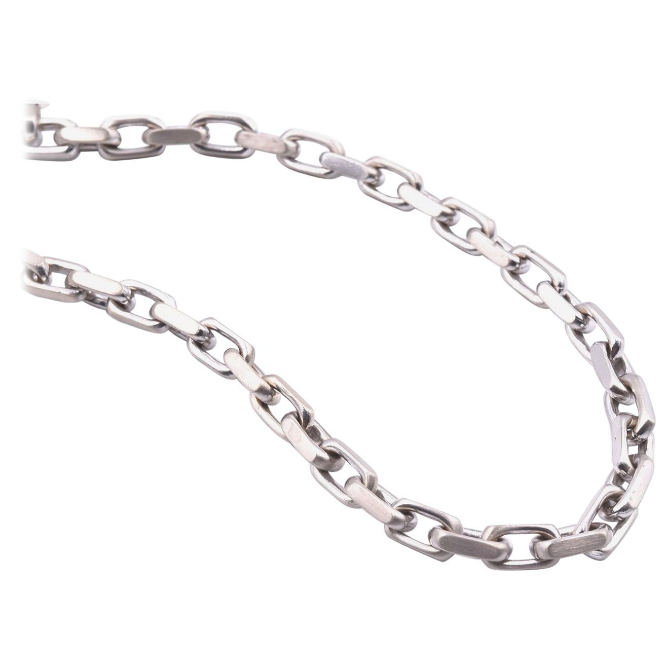 14 Karat White Square Chain Link Necklace For Sale