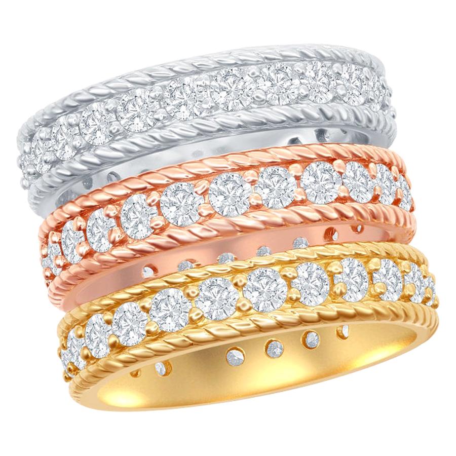 14 Karat White, Yellow, and Rose Gold Diamond Eternity Rings For Sale