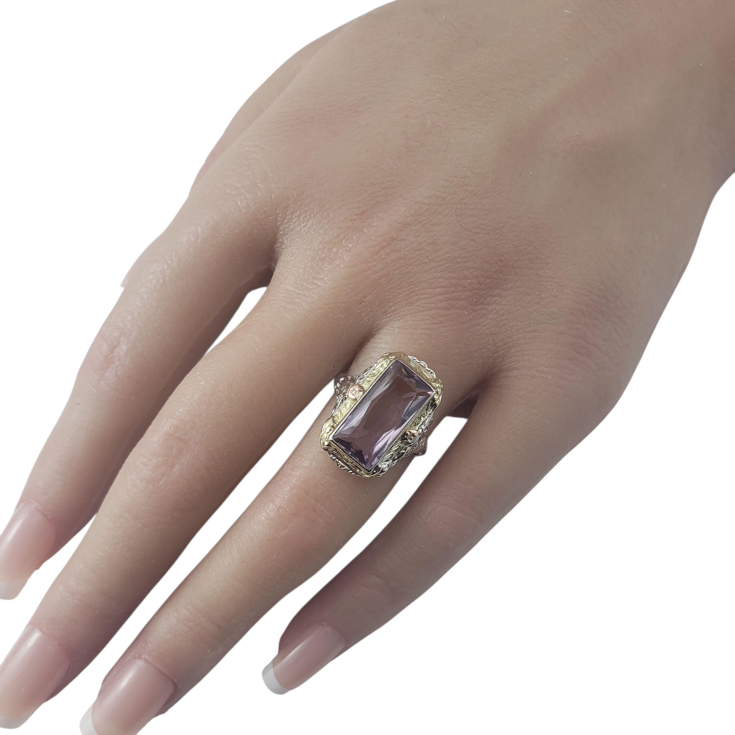 14 Karat White, Yellow and Rose Gold Filigree Amethyst Ring Size 7 #22650 For Sale 2