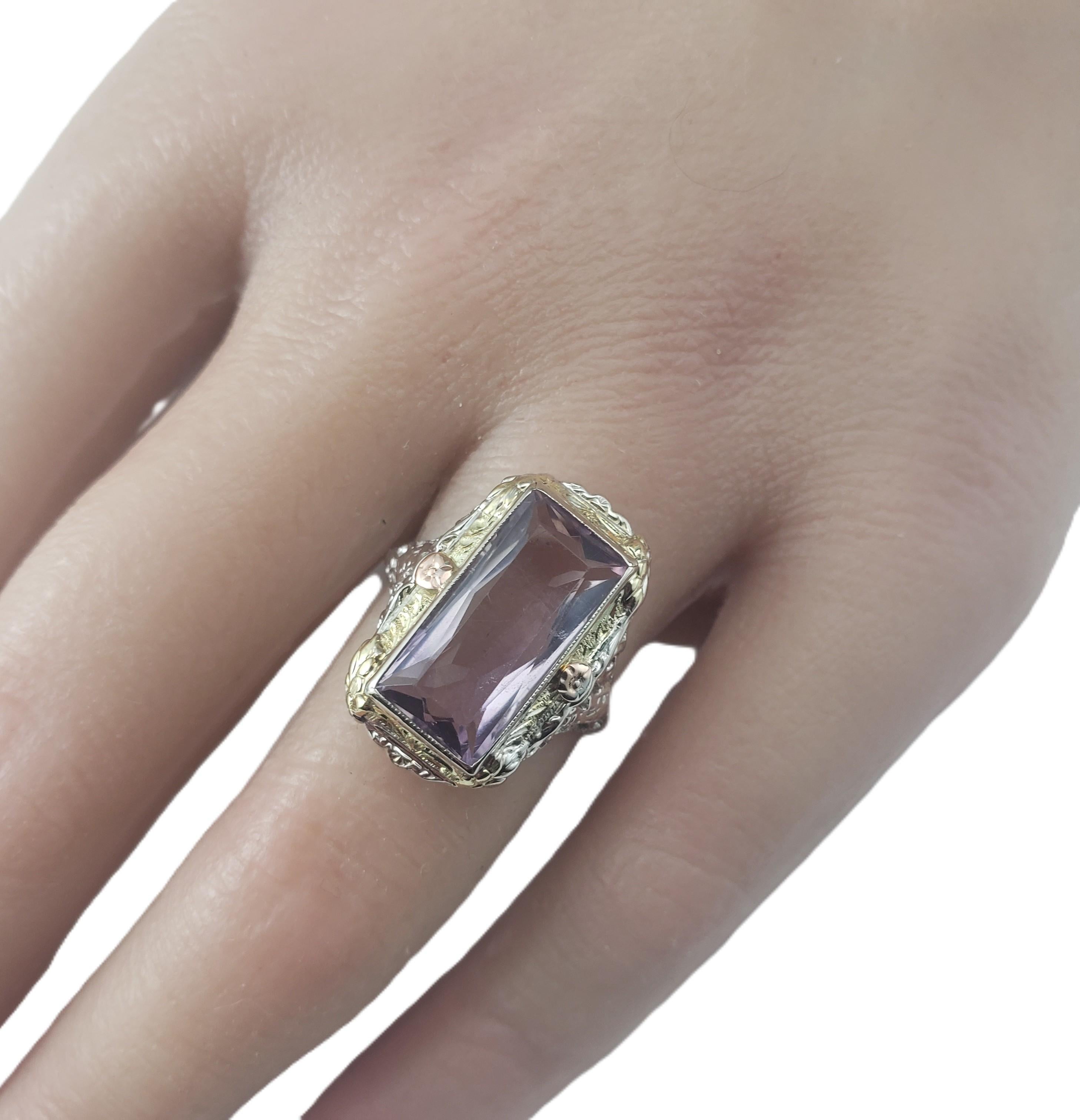 14 Karat White, Yellow and Rose Gold Filigree Amethyst Ring Size 7 #22650 For Sale 3