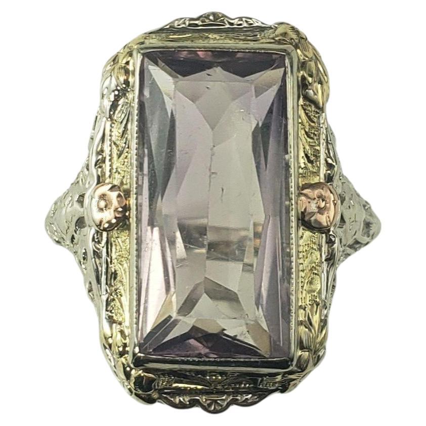 14 Karat White, Yellow and Rose Gold Filigree Amethyst Ring Size 7 #22650 For Sale