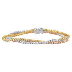 Bracelet en or blanc, jaune et rose 18 carats avec trois rangées de diamants