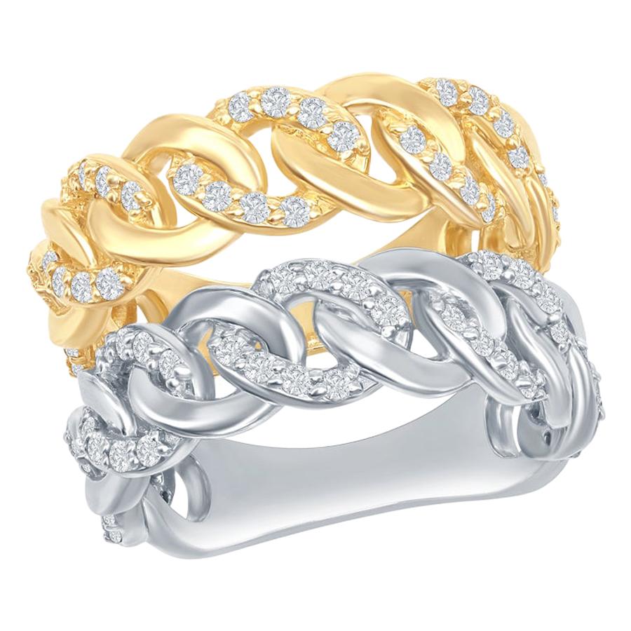 14 Karat White, Yellow Diamond Link Rings For Sale