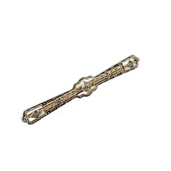 14 Karat White/Yellow Gold and Diamond Bar Brooch/Pin