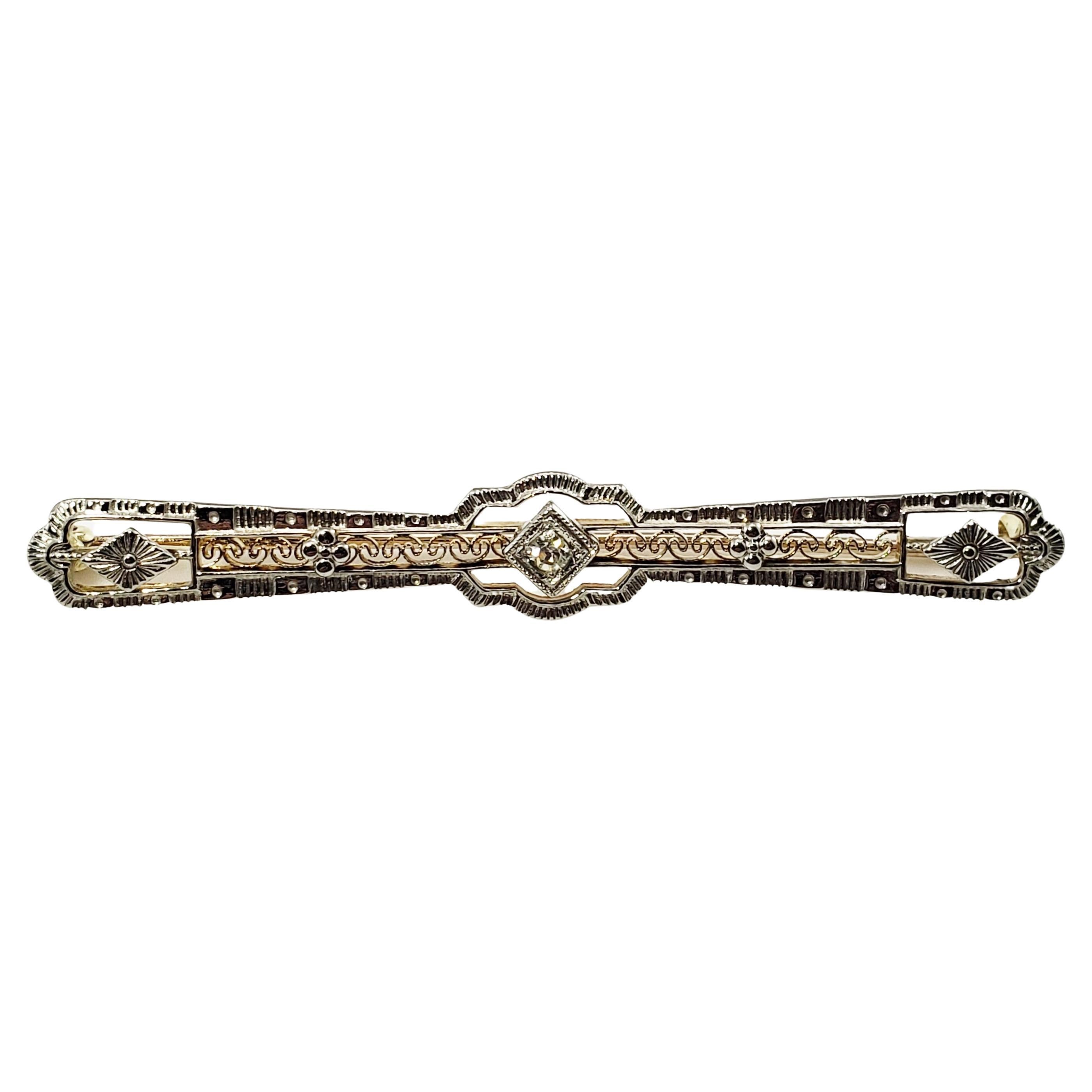 14 Karat White/Yellow Gold and Diamond Bar Brooch/Pin For Sale