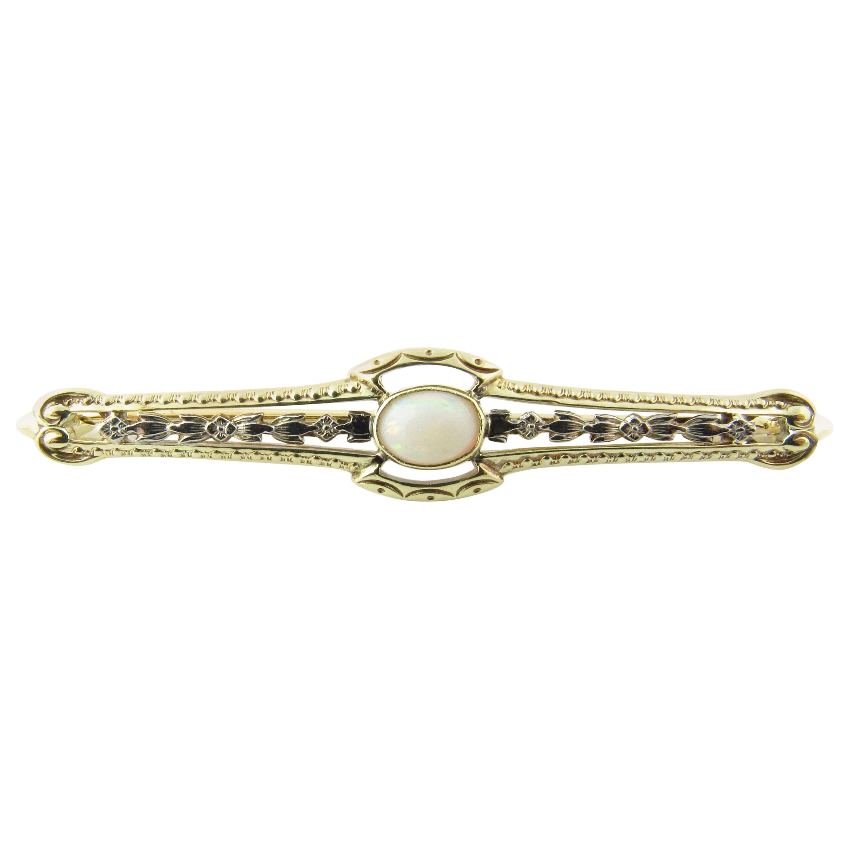 14 Karat White/Yellow Gold and Opal Pin or Brooch