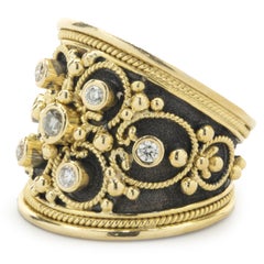 14 Karat White & Yellow Gold Antique Style Bezel Set Diamond Cigar Band