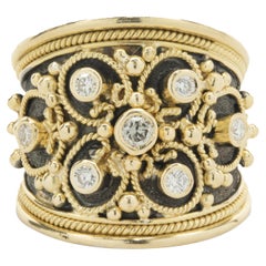 14 Karat White & Yellow Gold Antique Style Bezel Set Diamond Cigar Band