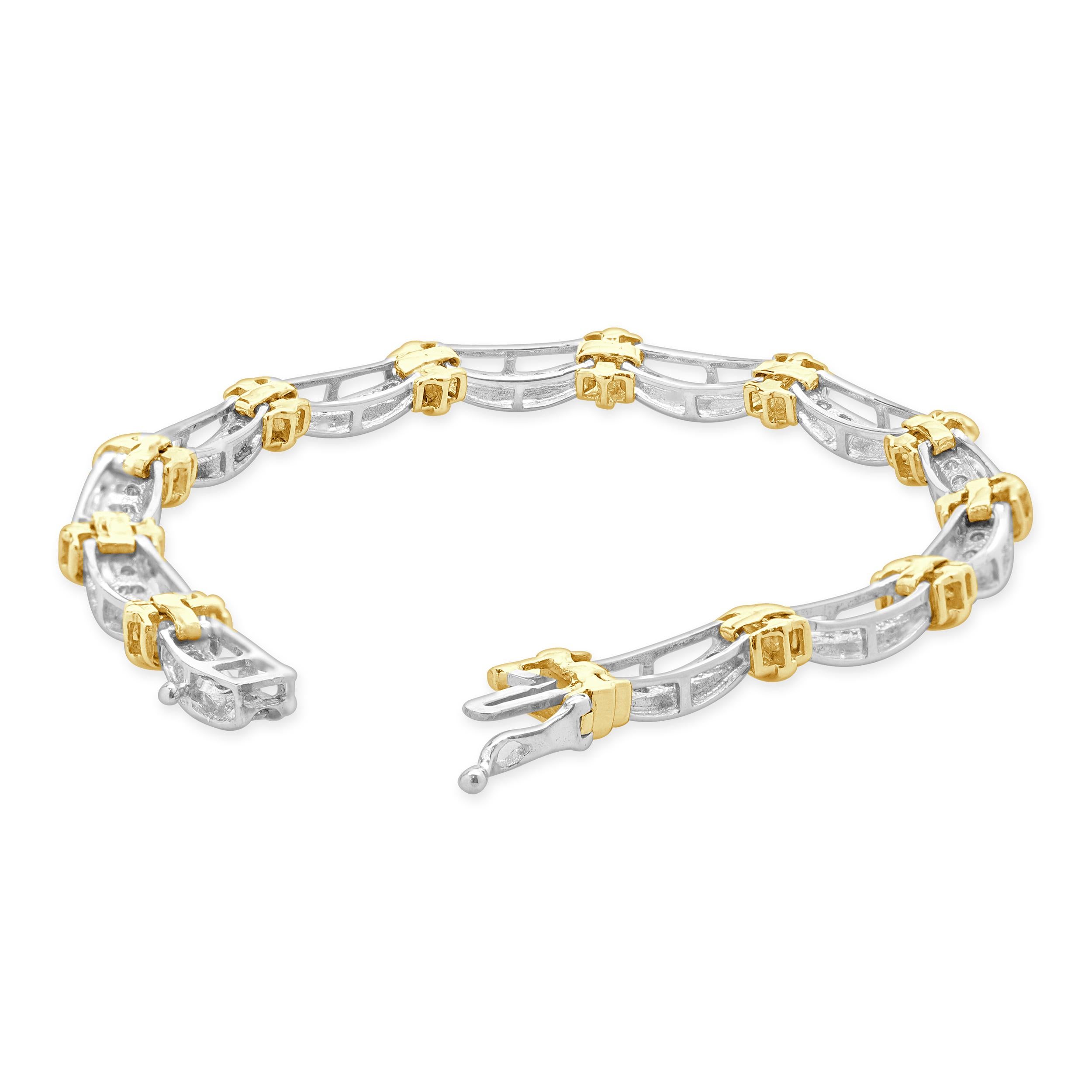 14 Karat White & Yellow Gold Channel Set Diamond Bracelet In Excellent Condition For Sale In Scottsdale, AZ