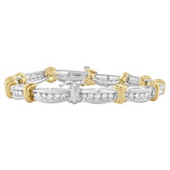 Bracelet en or blanc et jaune 10 carats serti de diamants