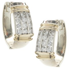 14 Karat White & Yellow Gold Channel Set Diamond Earrings