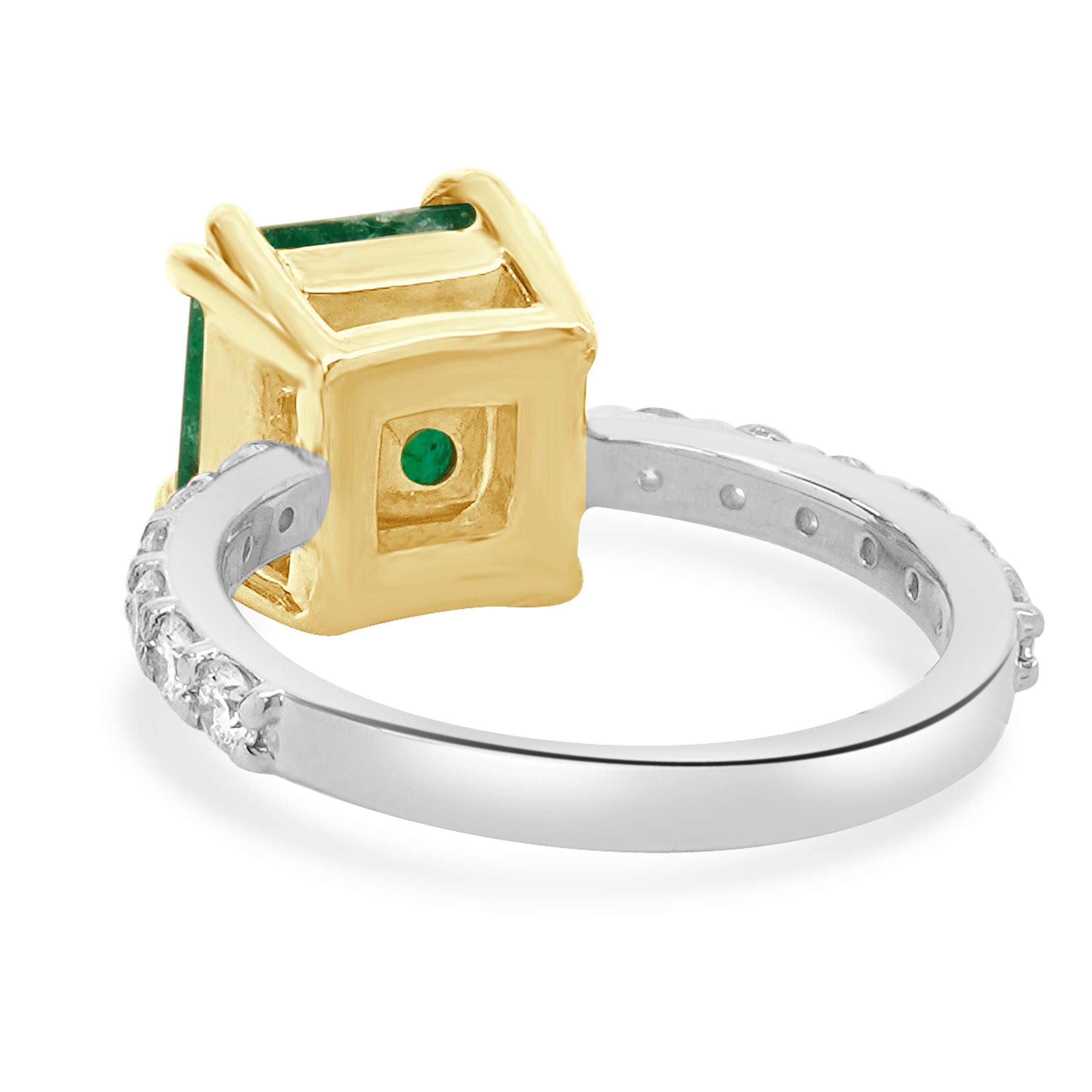 Octagon Cut 14 Karat White & Yellow Gold Colombian Emerald and Diamond Ring For Sale