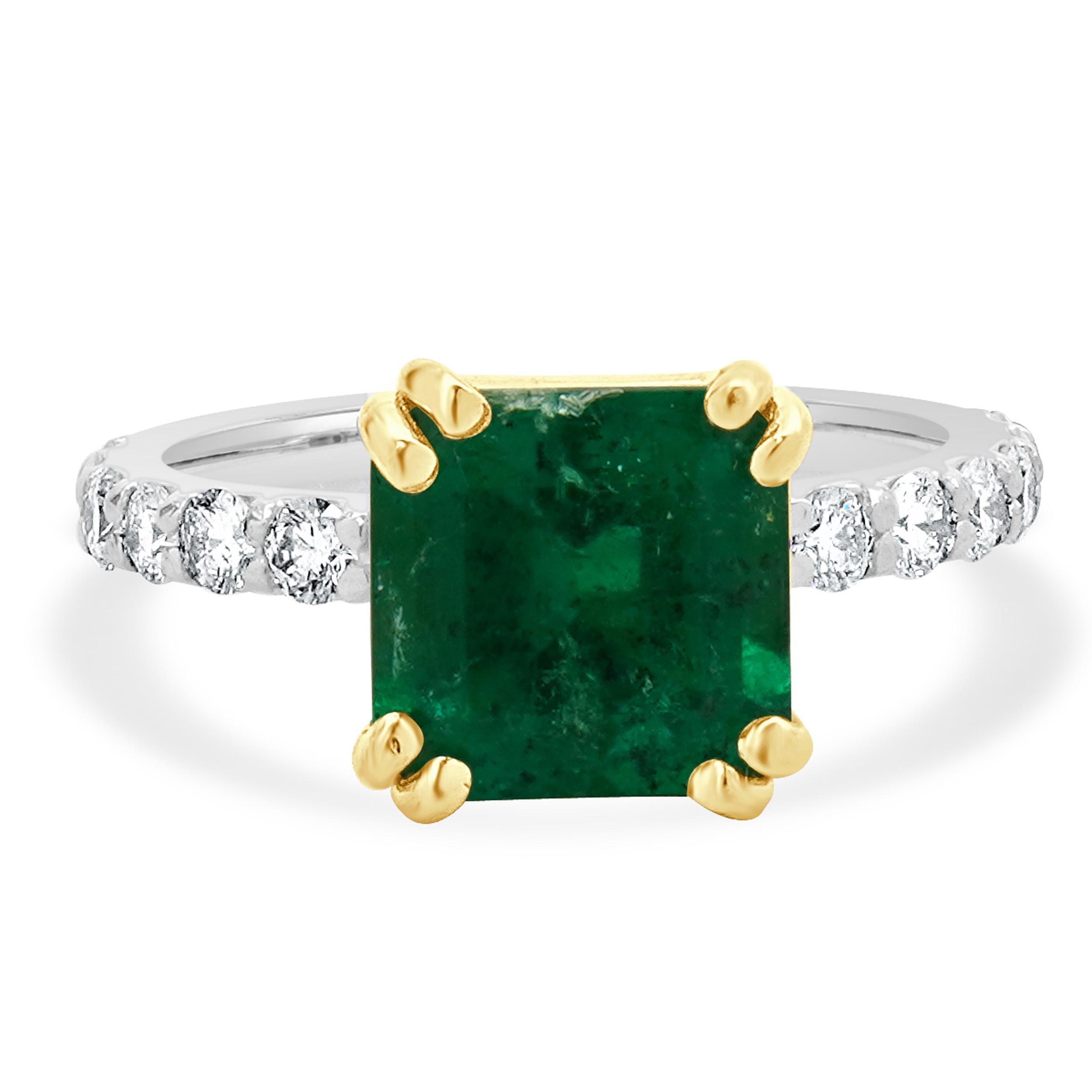 14 Karat White & Yellow Gold Colombian Emerald and Diamond Ring