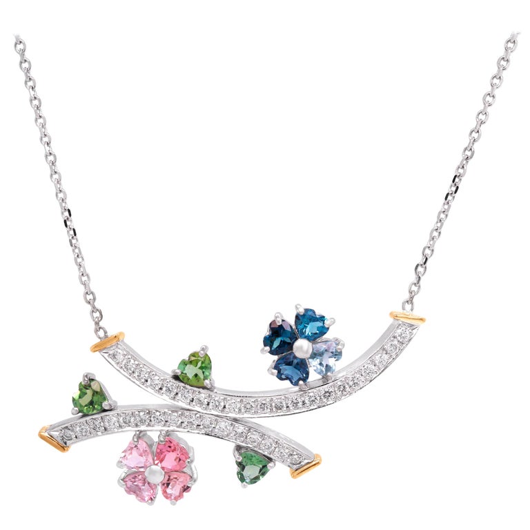 14 Karat White Yellow Gold Diamond Heart Shape Green Pink Blue