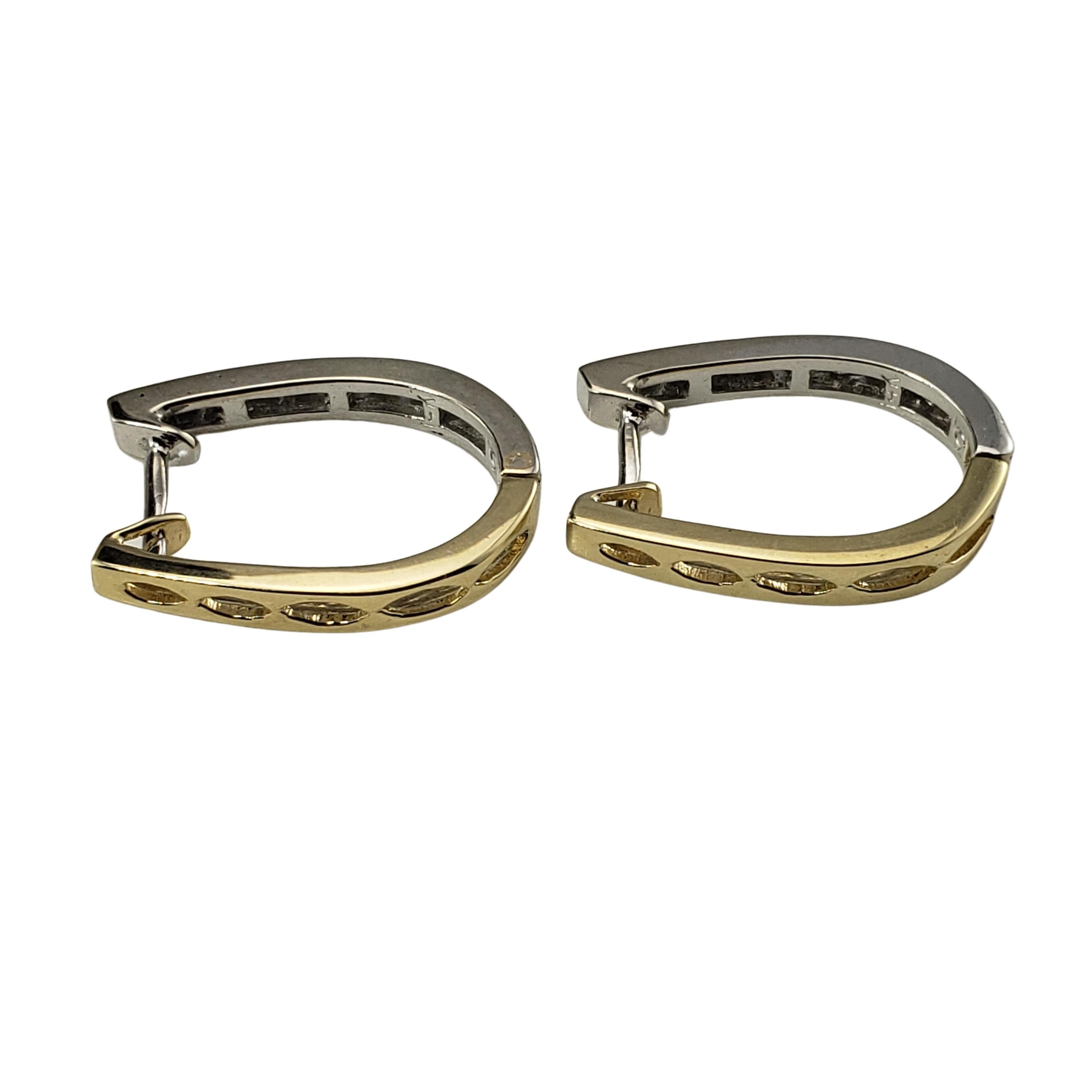 Women's 14 Karat White/Yellow Gold Diamond Hoop Earrings For Sale