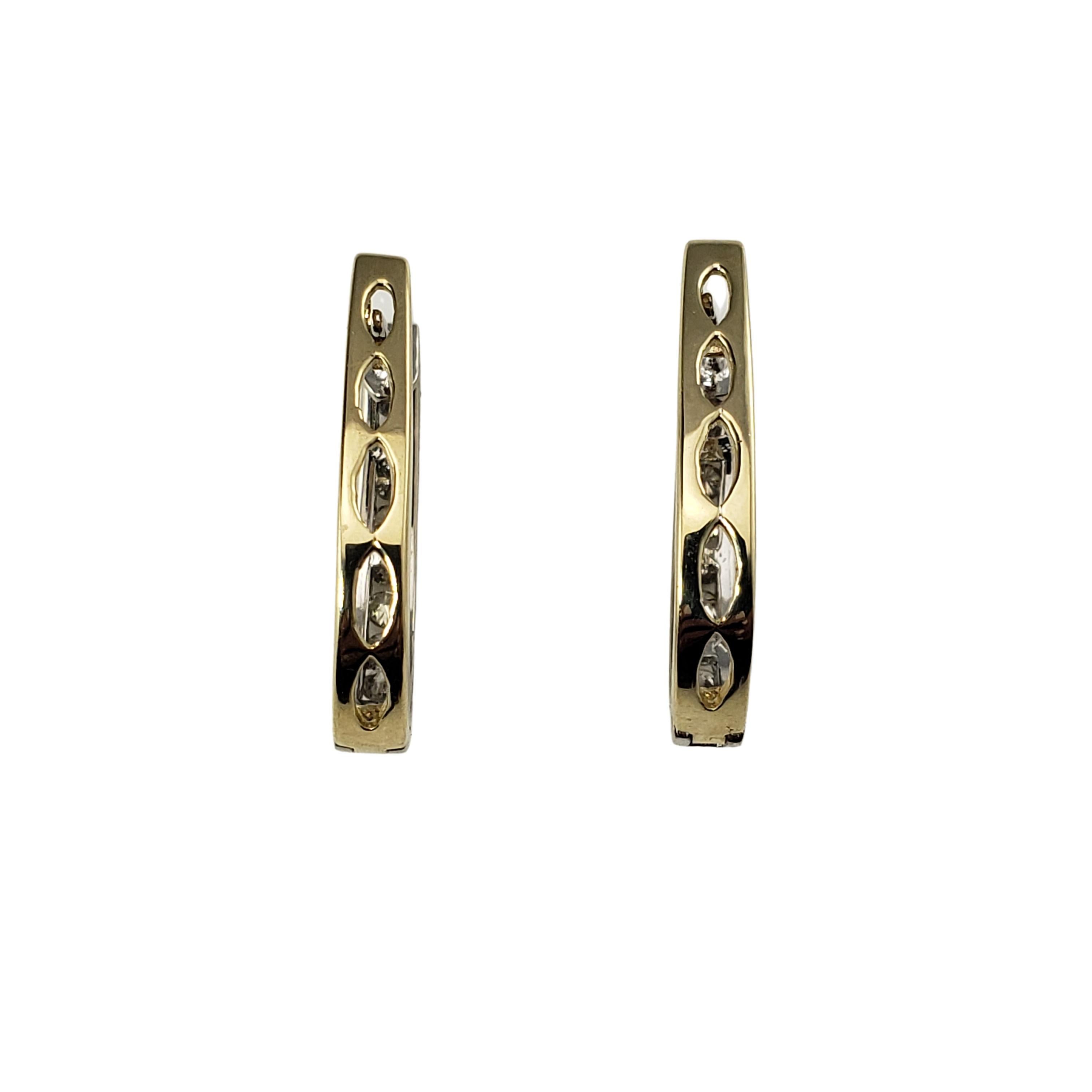 14 Karat White/Yellow Gold Diamond Hoop Earrings For Sale 1