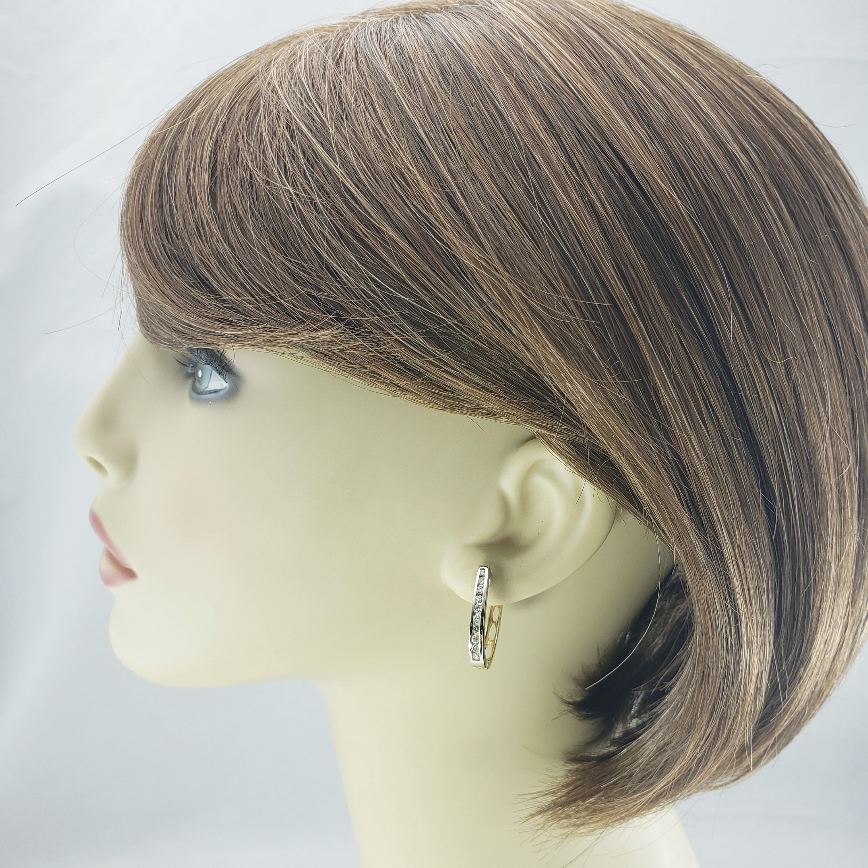 14 Karat White/Yellow Gold Diamond Hoop Earrings For Sale 3