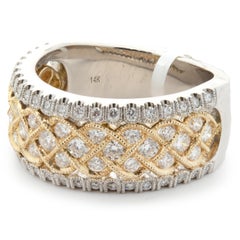 14 Karat White & Yellow Gold Diamond Lattice Band
