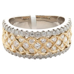 14 Karat White & Yellow Gold Diamond Lattice Band