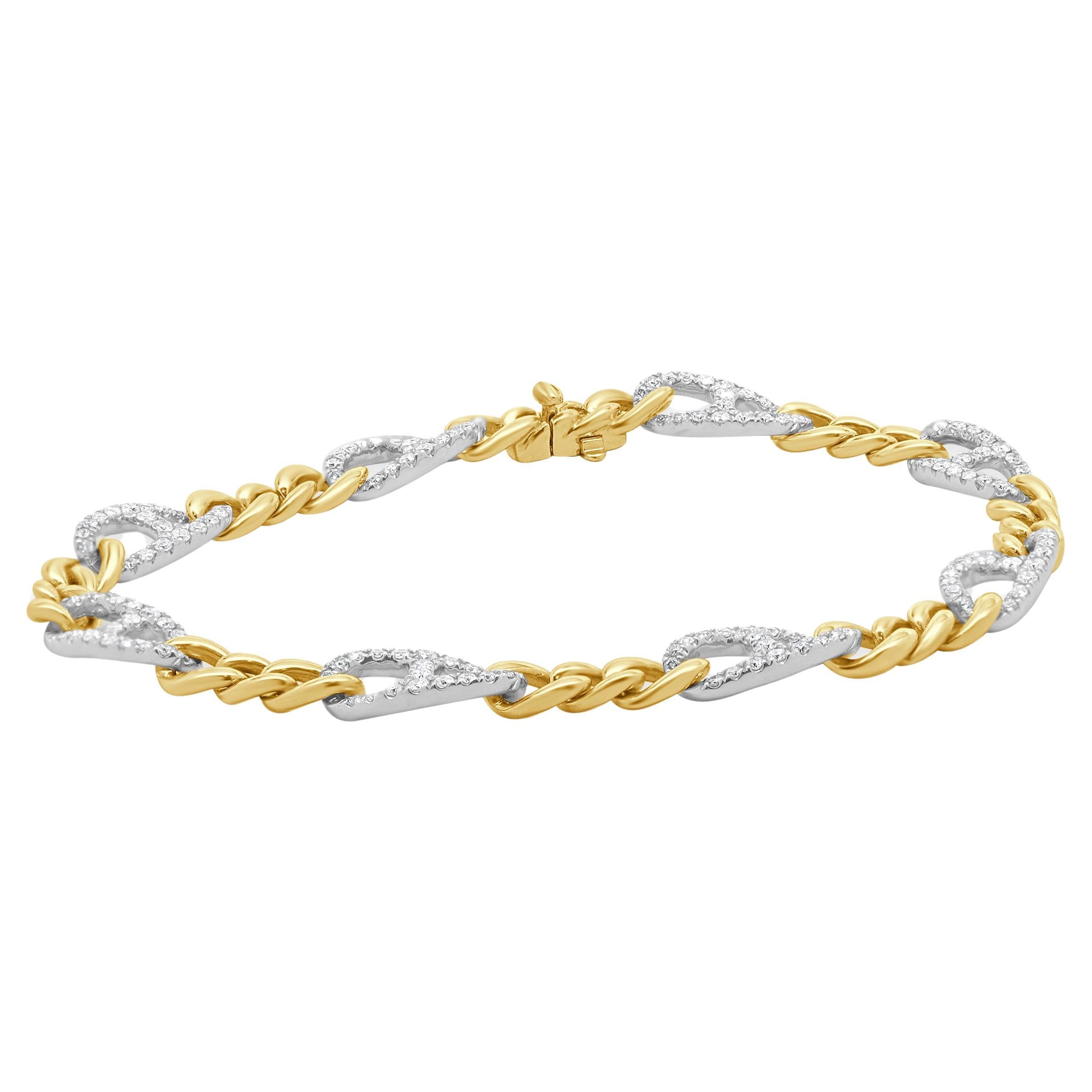 14 Karat White & Yellow Gold Diamond Mariner Link Bracelet