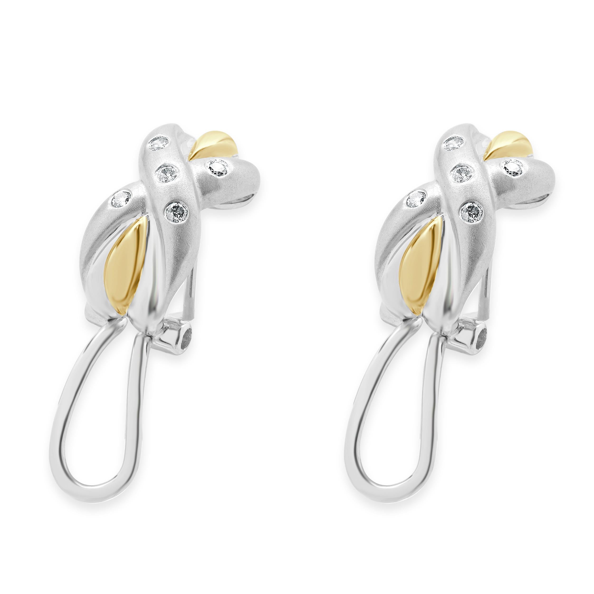 14 Karat White & Yellow Gold Diamond X Earrings In Excellent Condition For Sale In Scottsdale, AZ